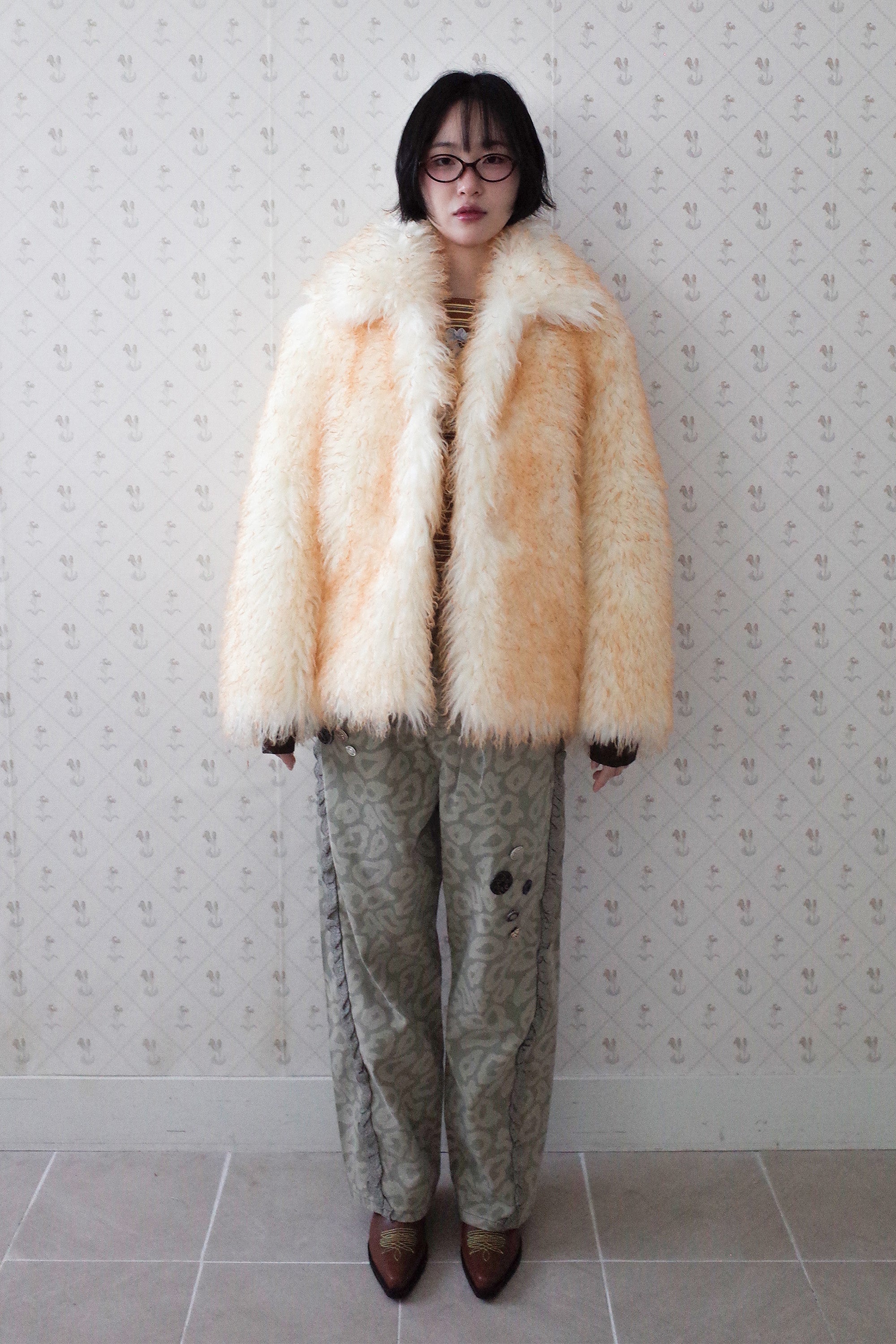 Fluffy furry fur jacket cream