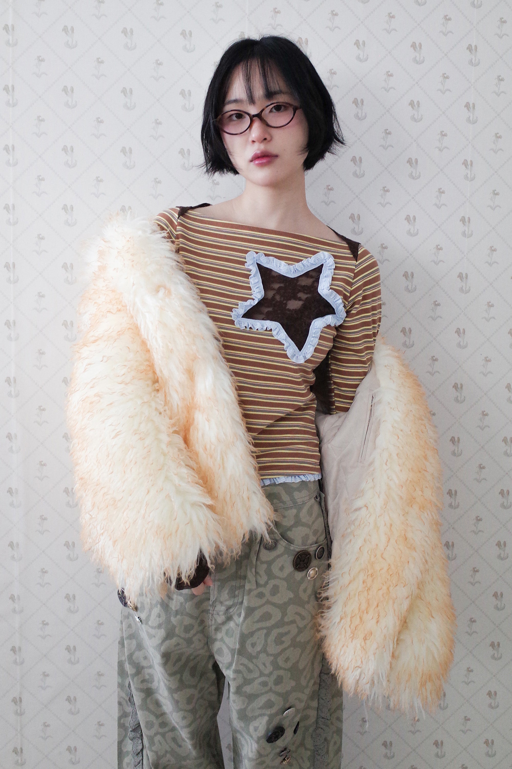 Fluffy furry fur jacket cream