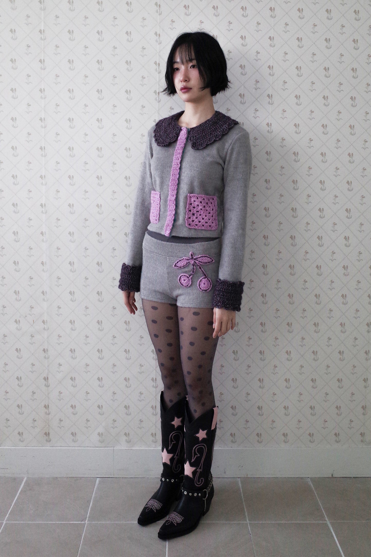 Crochet Peter Pan Cardigan (Grey)