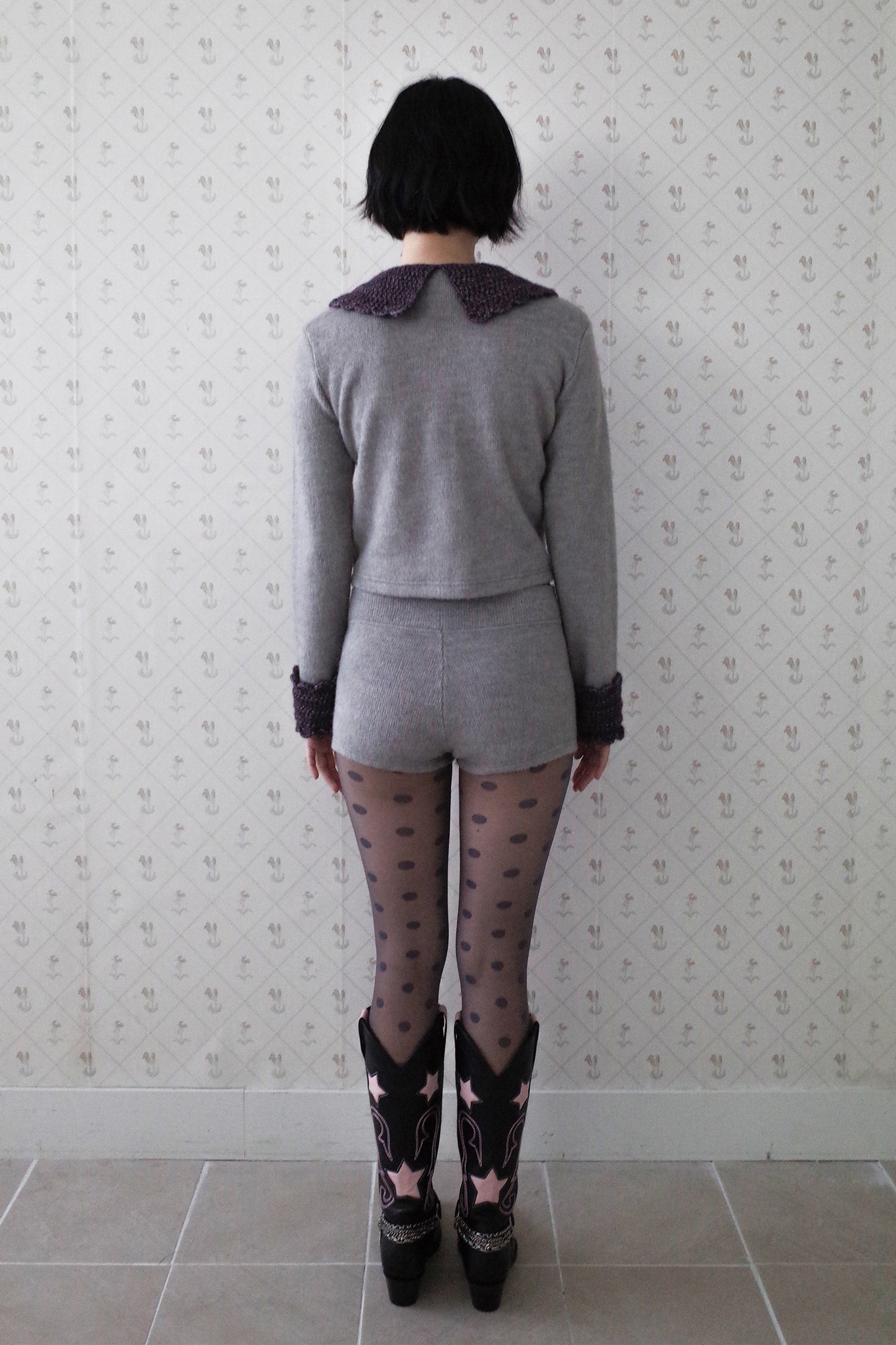 Crochet Cherry Shorts (Grey)