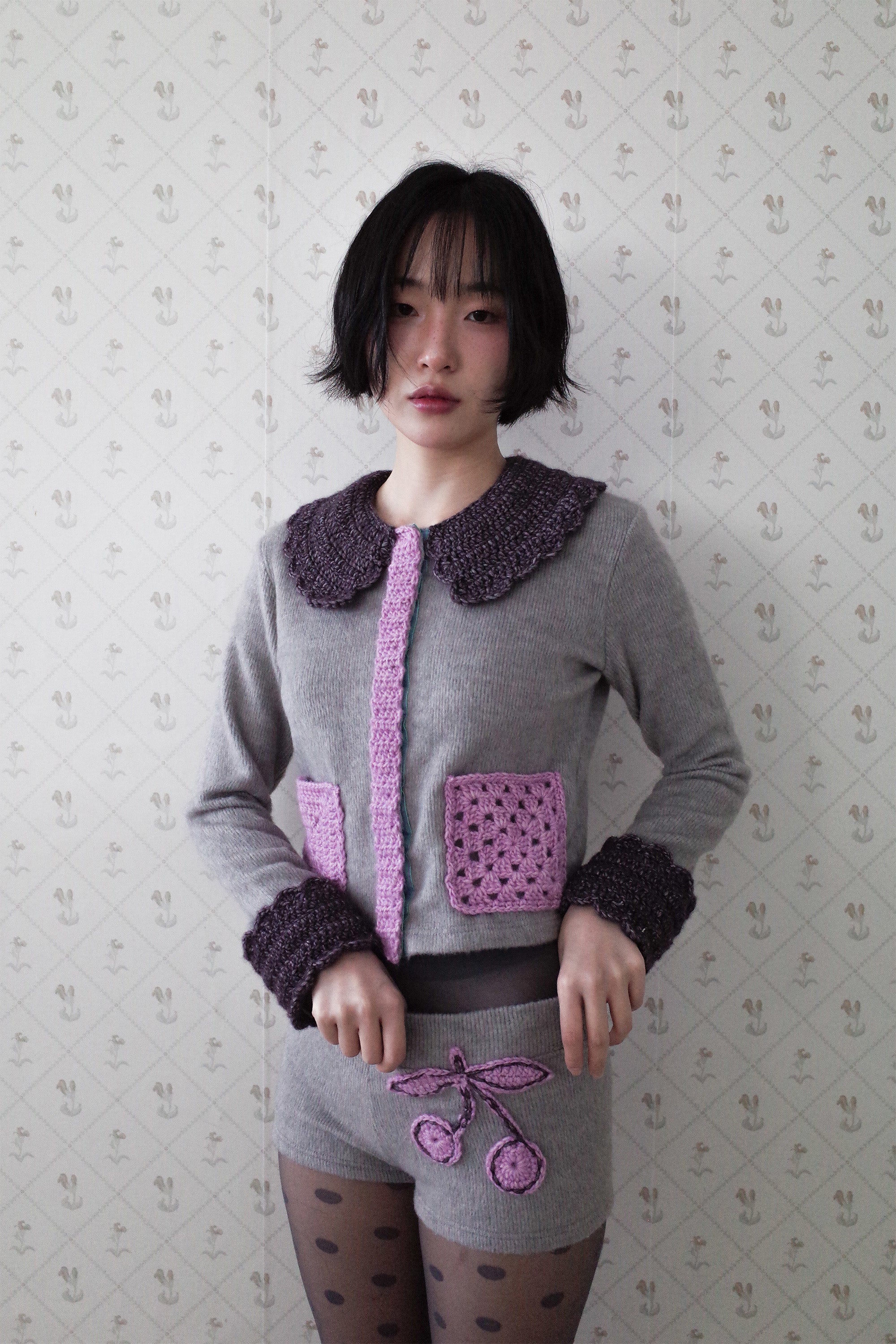 Crochet peter pan cardigan grey