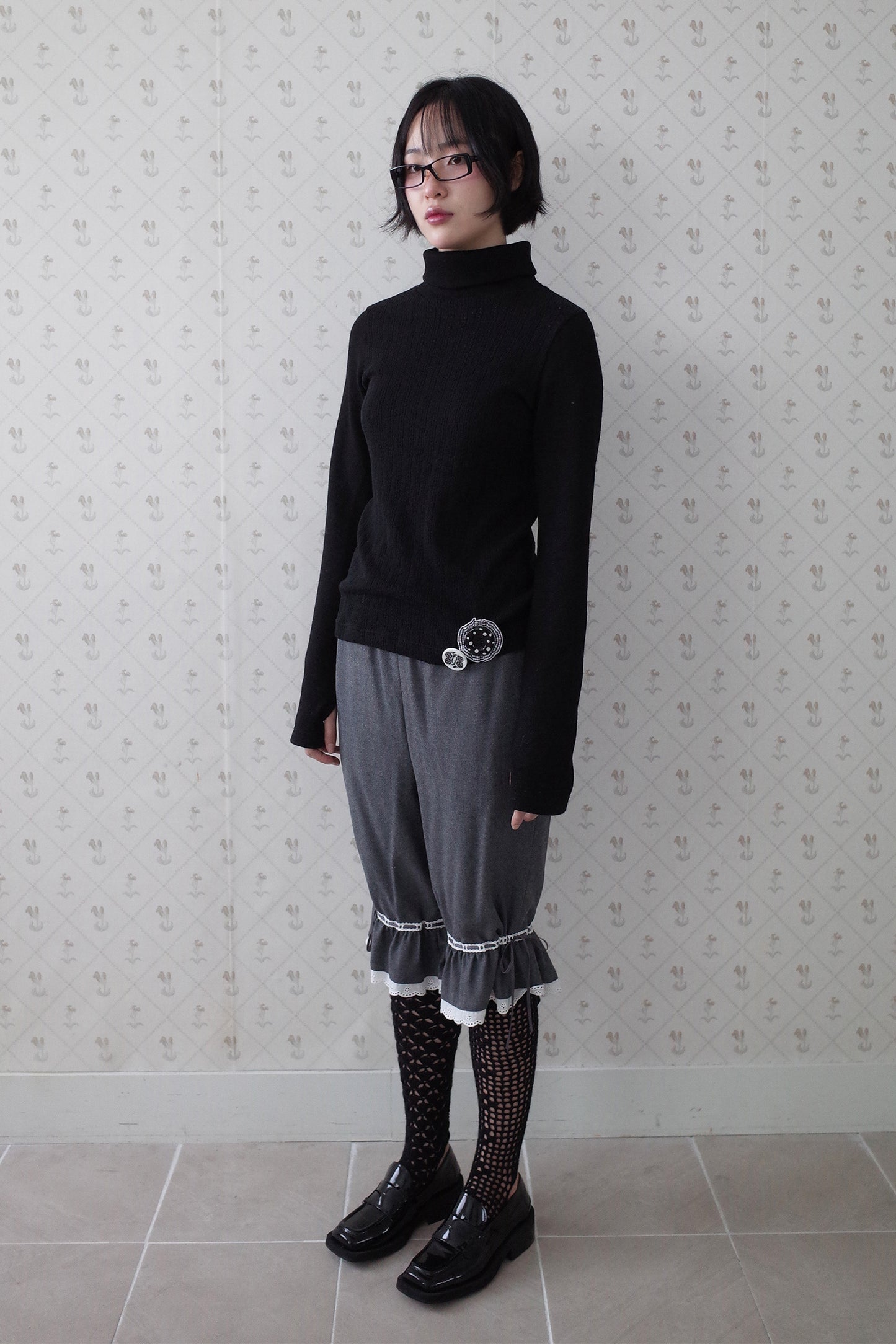 [Ordermade] Crochet Airy Cotton Knee Socks (Black)