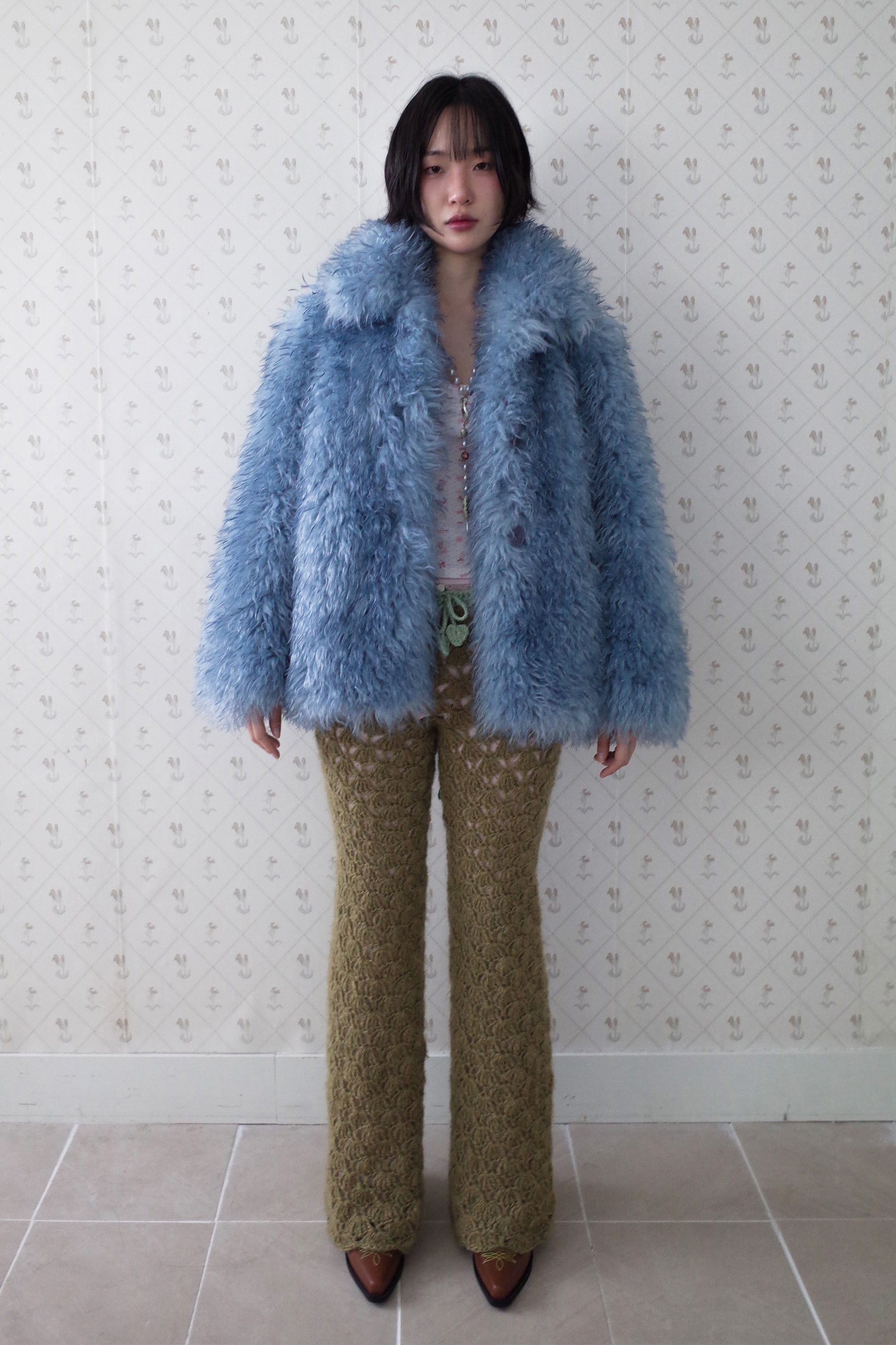 Fluffy furry fur jacket blue