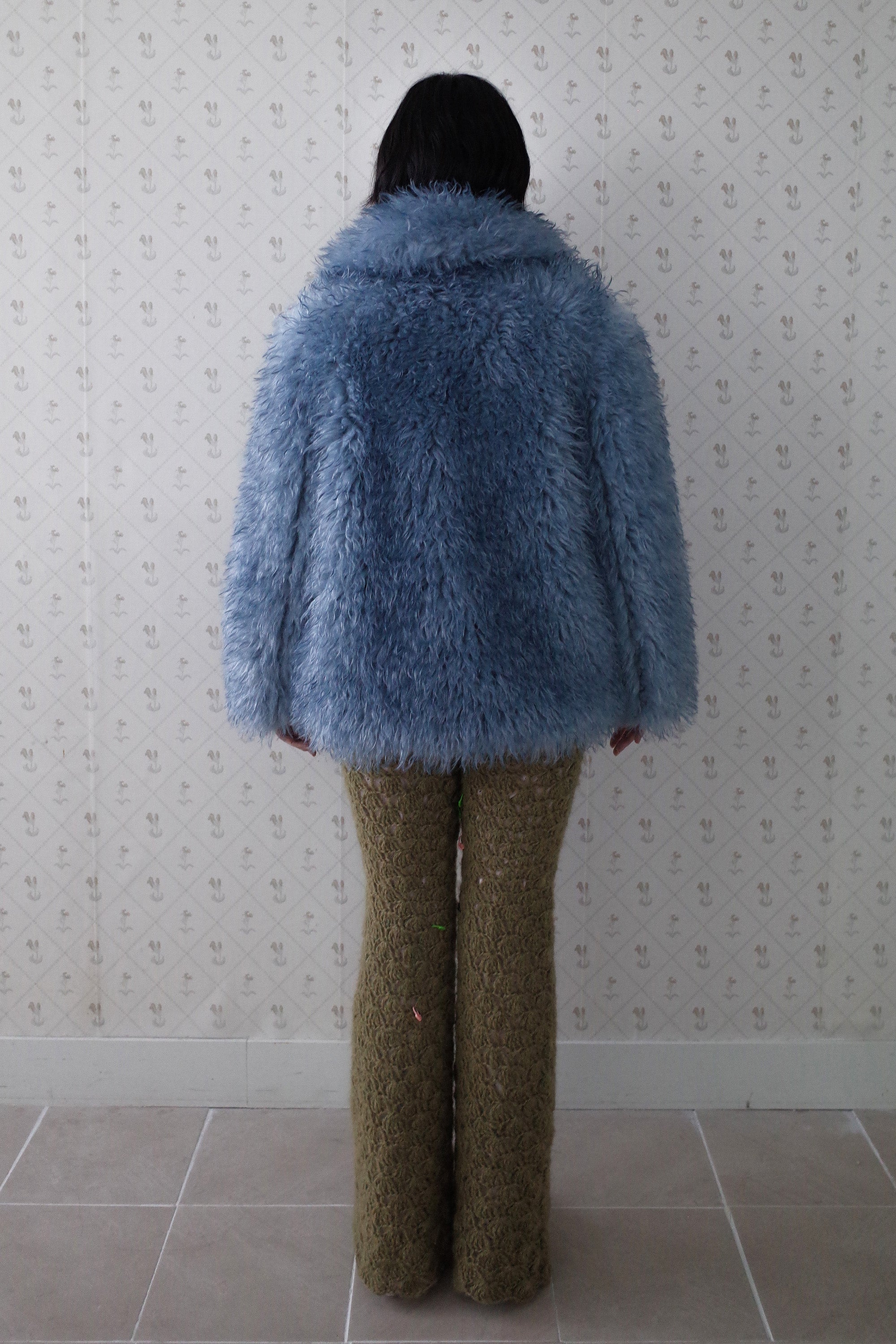 Fluffy furry fur jacket blue