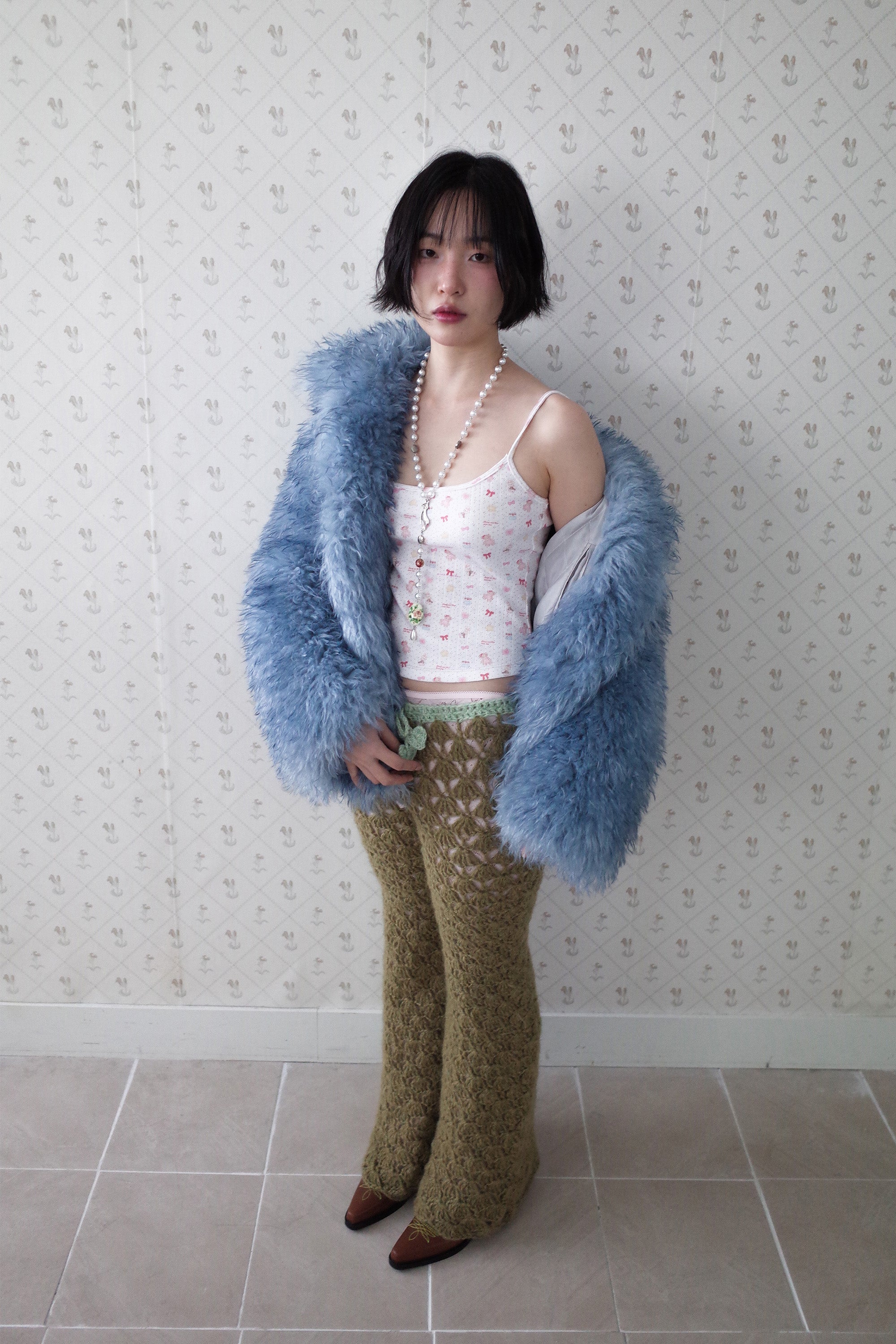 Fluffy furry fur jacket blue