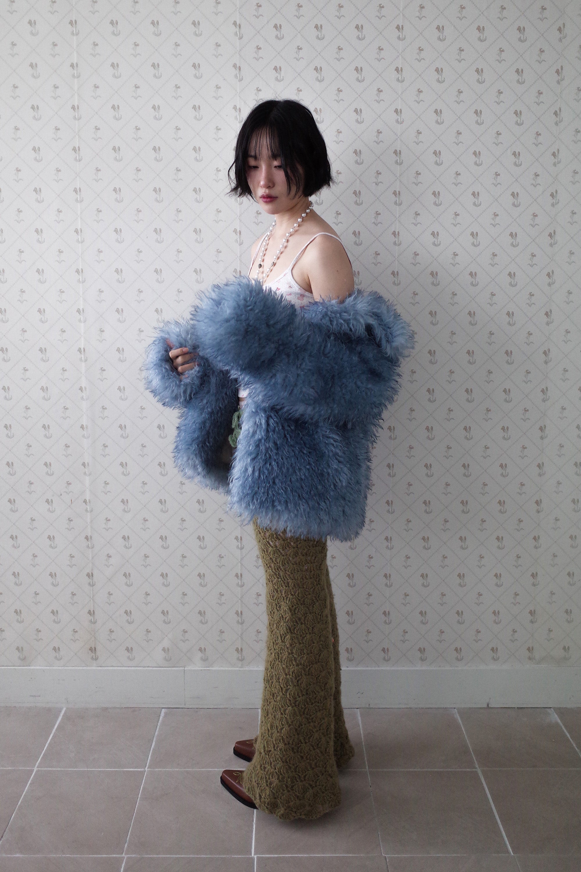Fluffy furry fur jacket blue