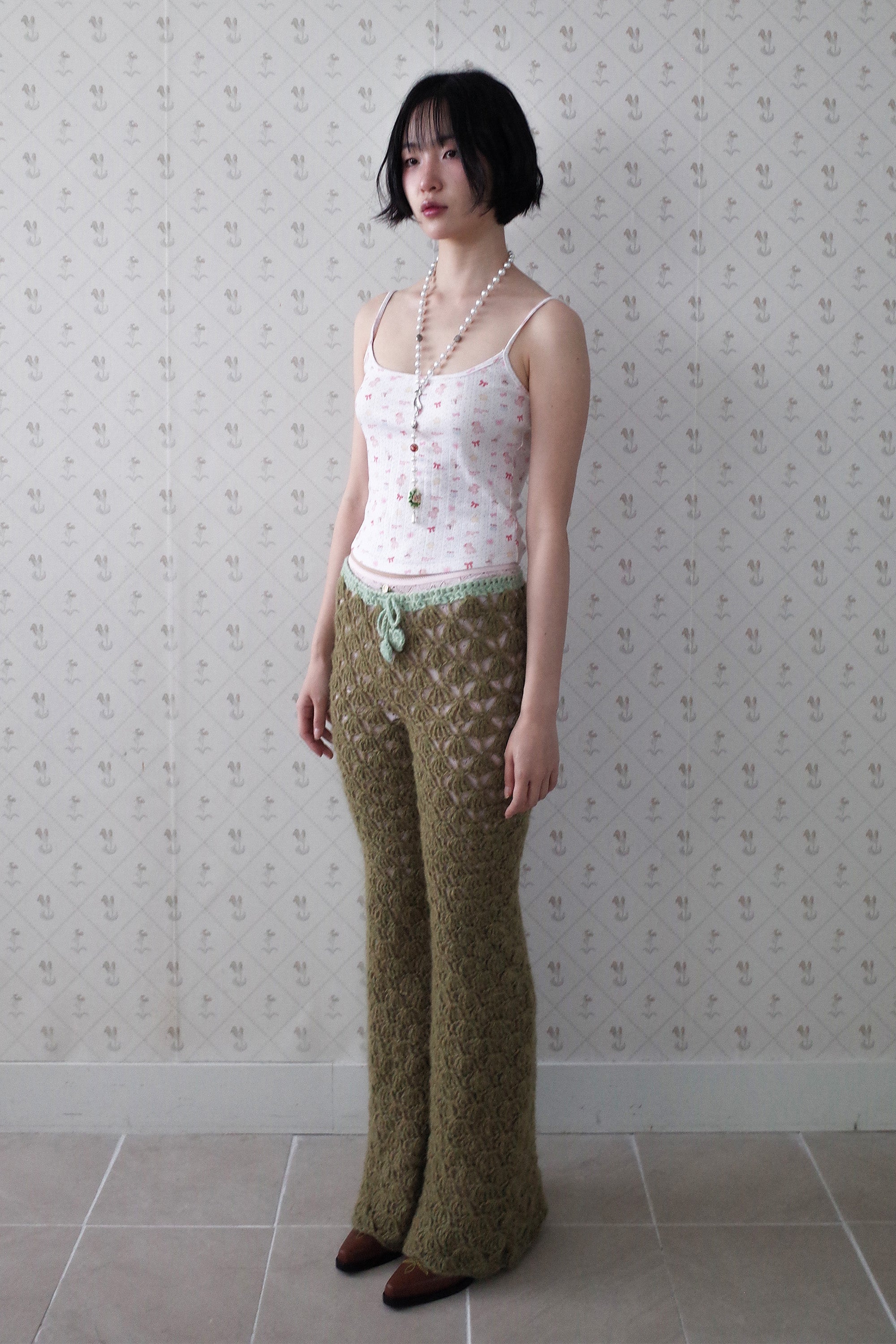 [Ordermade]Shell crochet boots-cut pants khaki