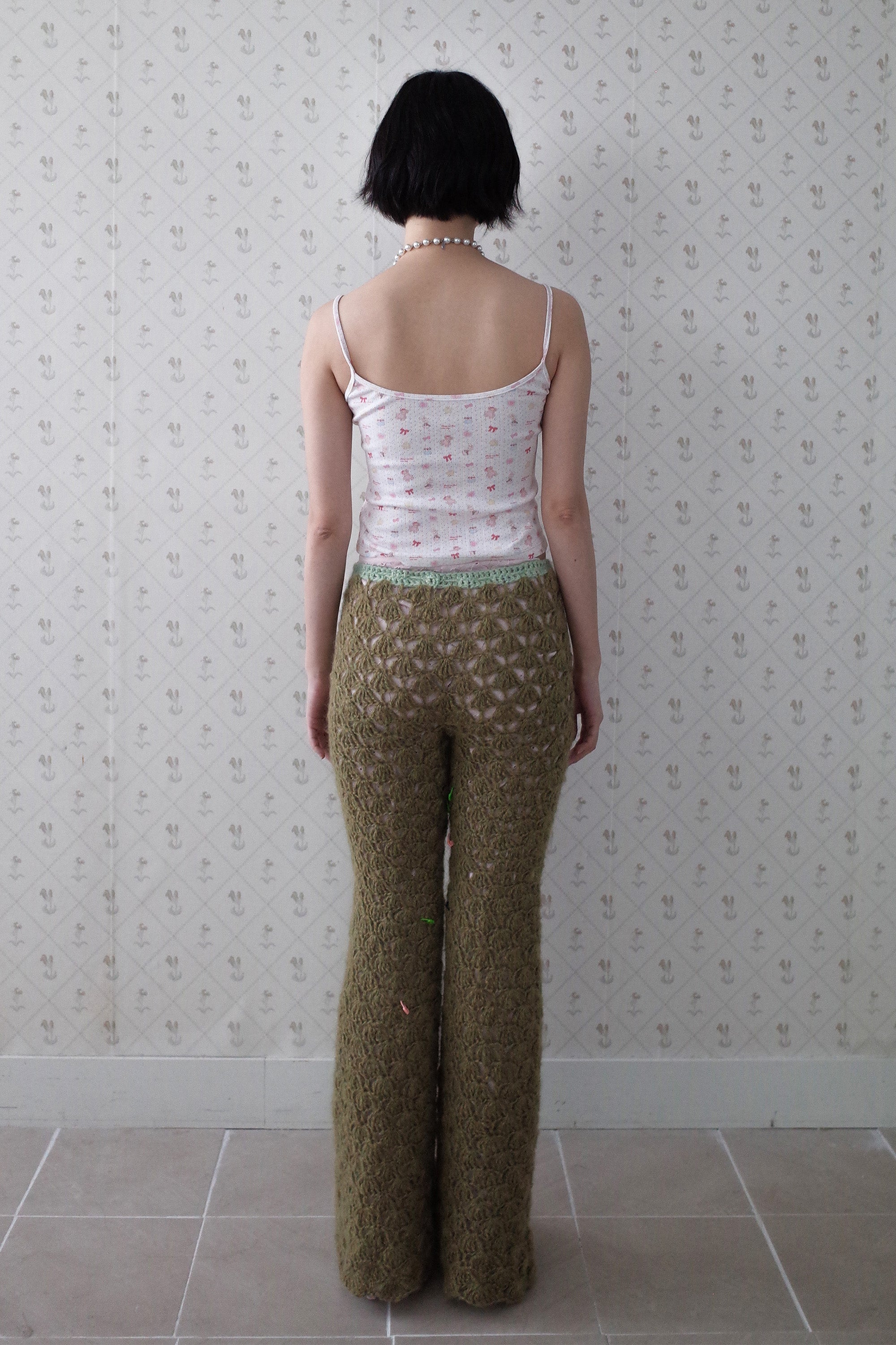 [Ordermade]Shell crochet boots-cut pants khaki