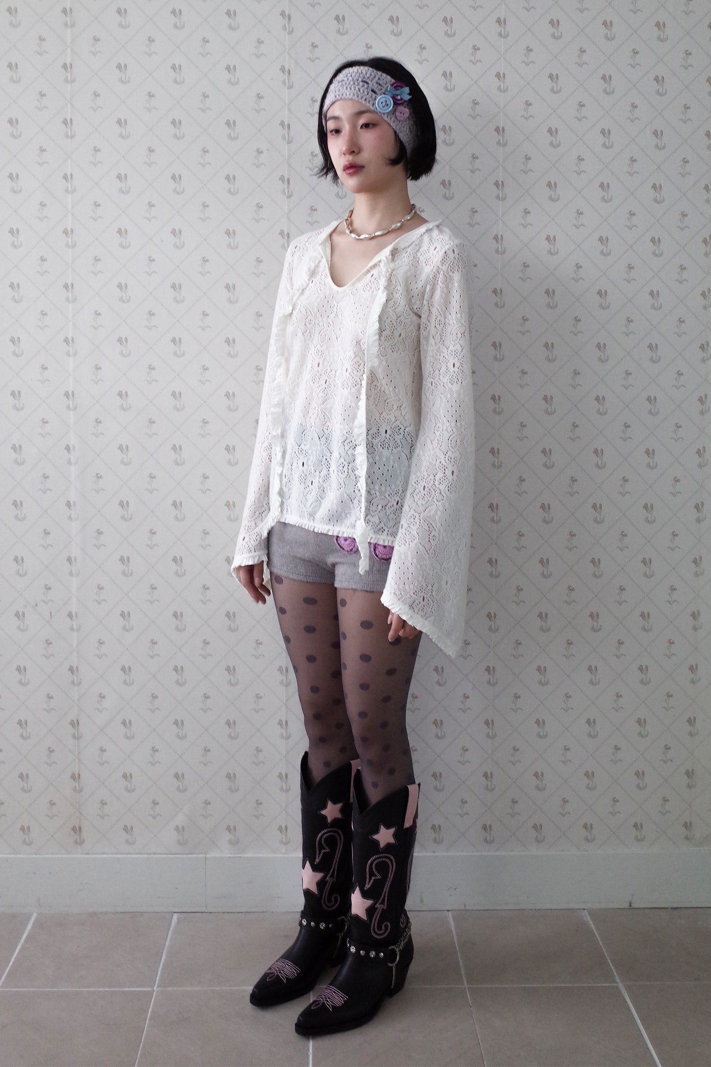 Brushed Lace Tunic Top (White)