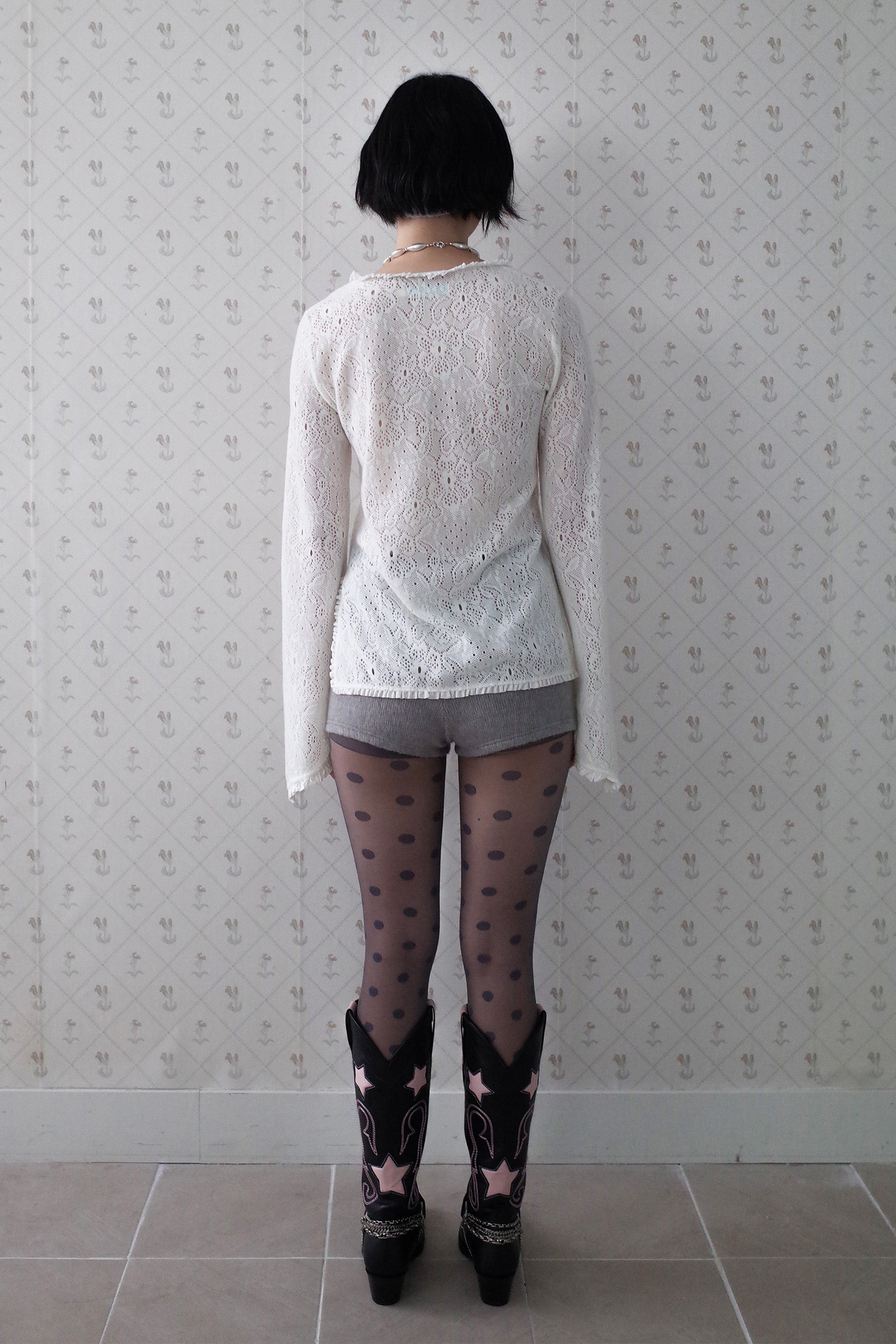 Brushed lace tunic top white