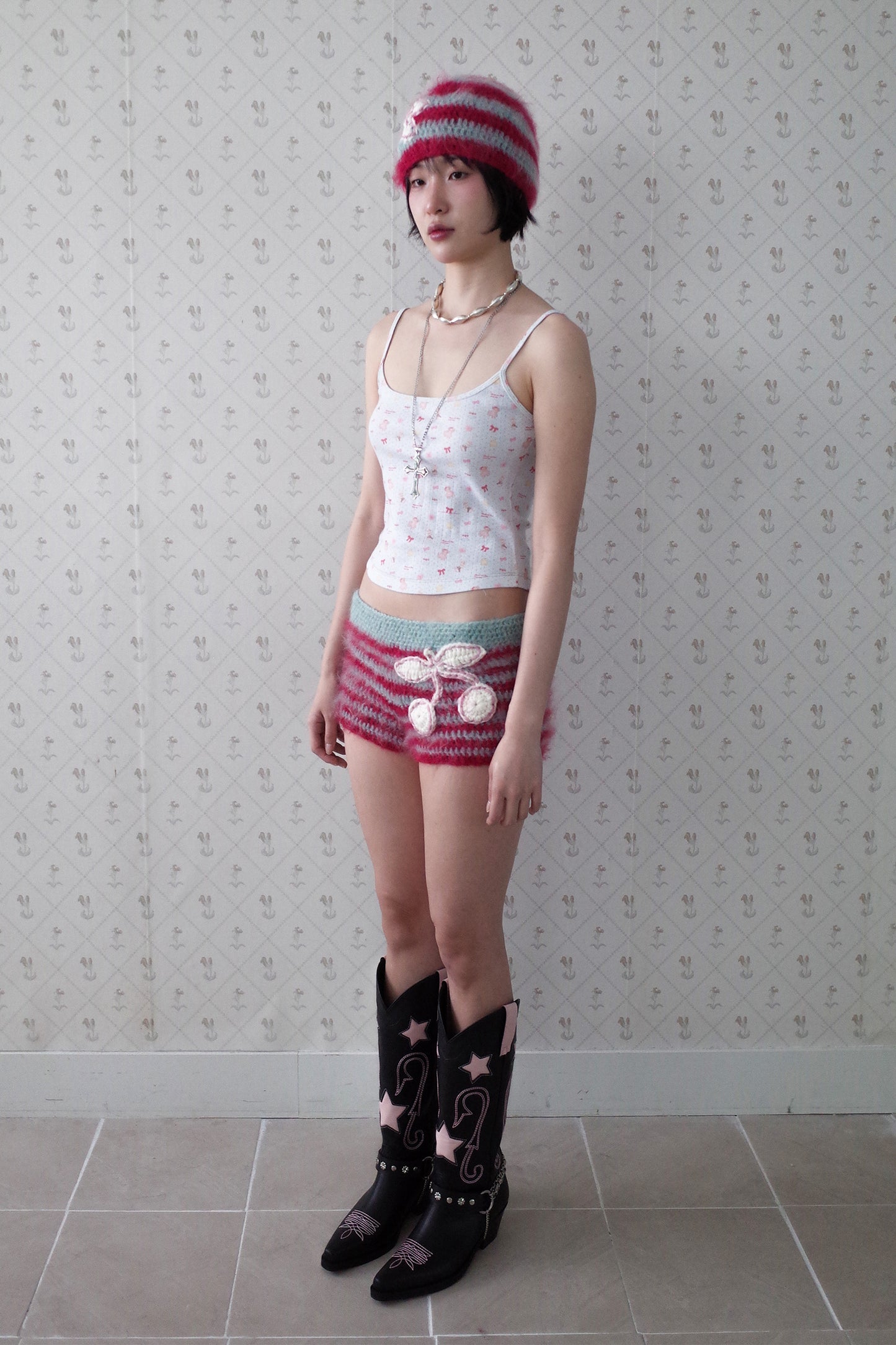 Crochet Mohair Star Beanie (Pink)
