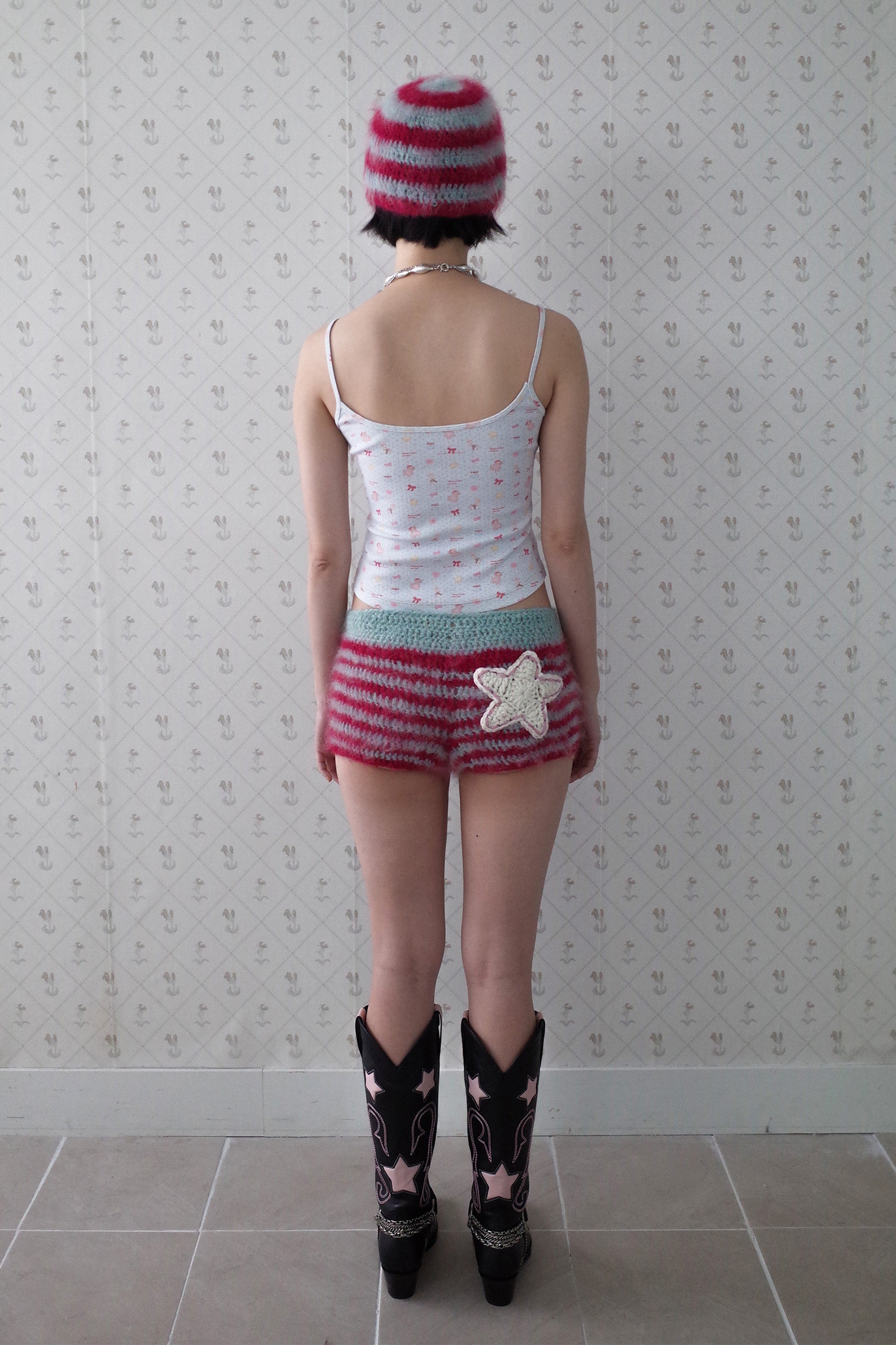 [Ordermade]Crochet mohair cherry shorts pink