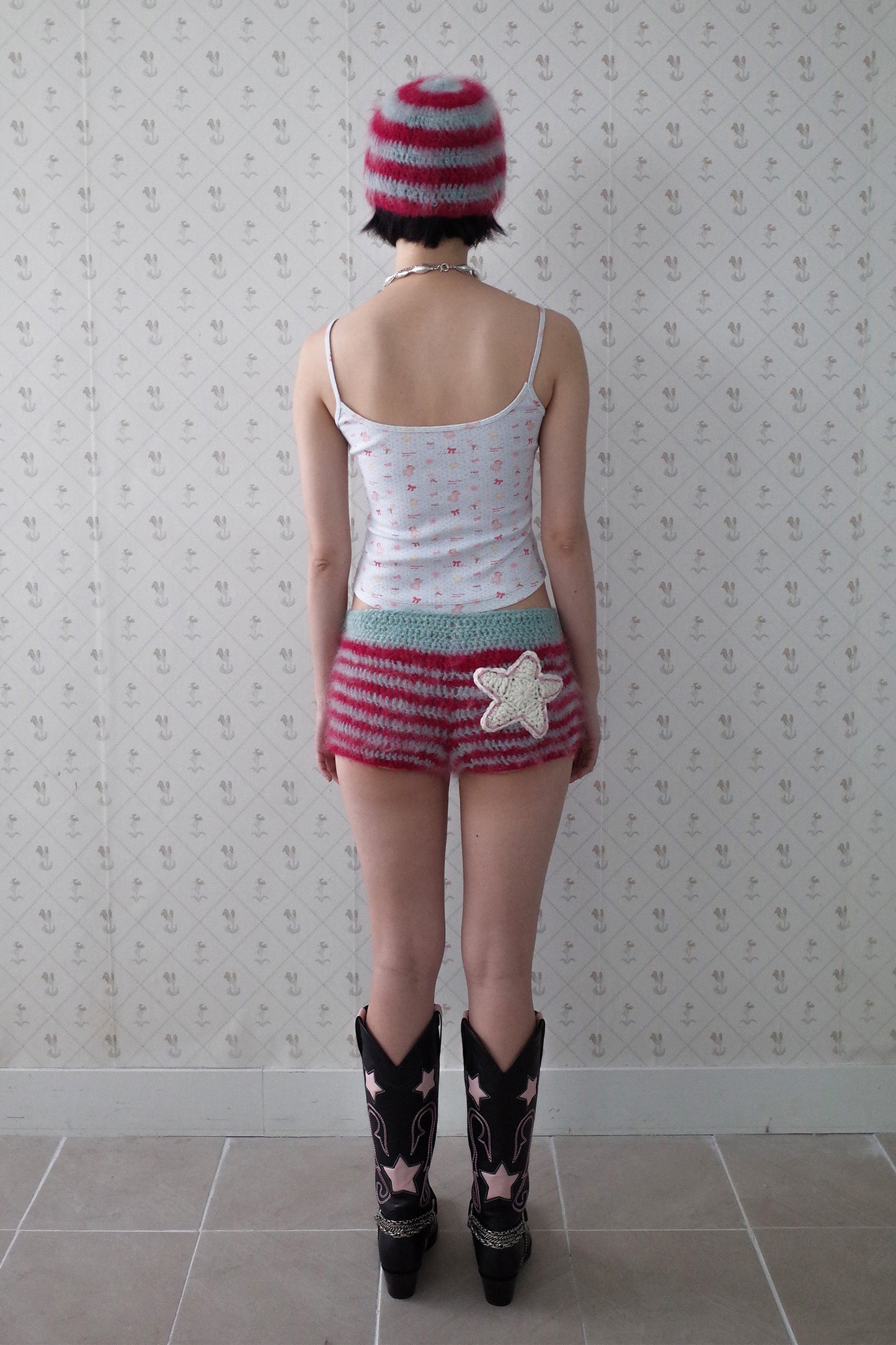 Crochet Mohair Star Beanie (Pink)
