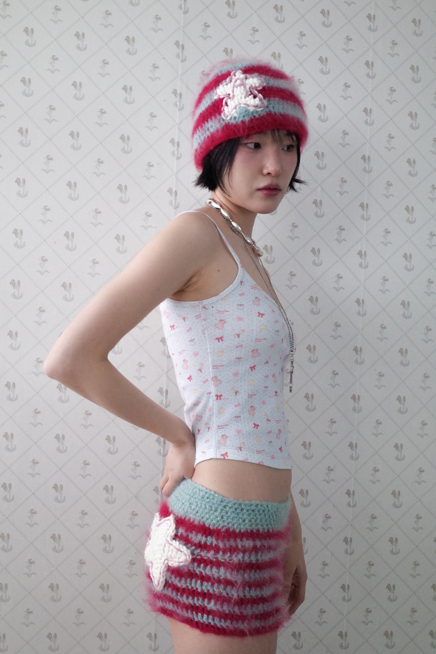 Crochet Mohair Star Beanie (Pink)