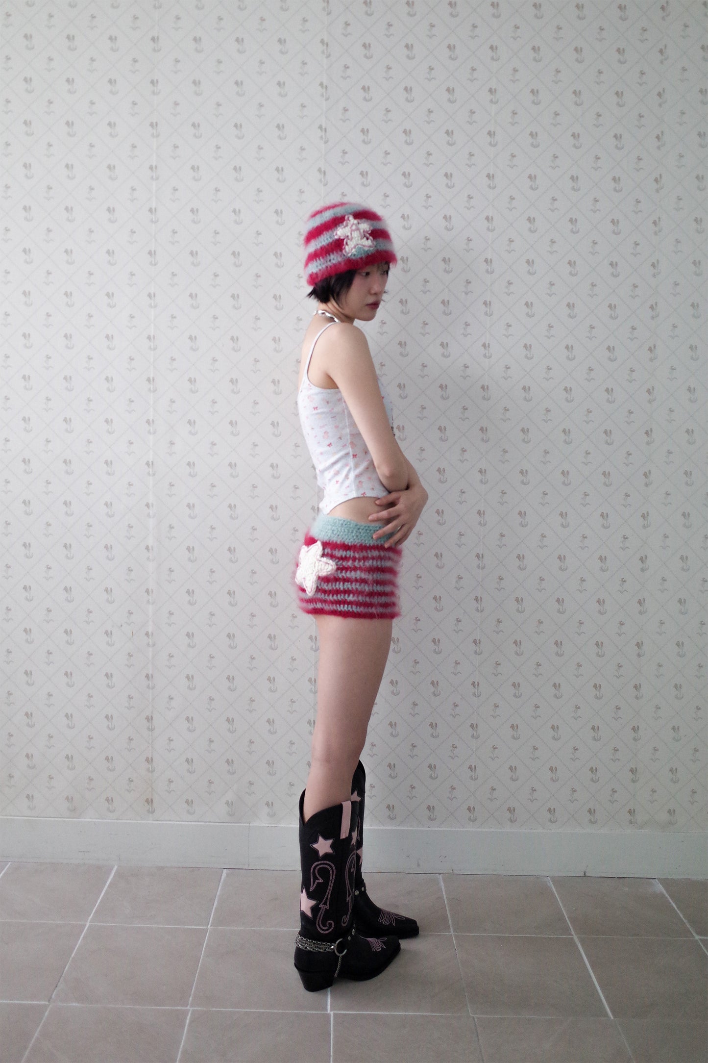 Crochet Mohair Star Beanie (Pink)