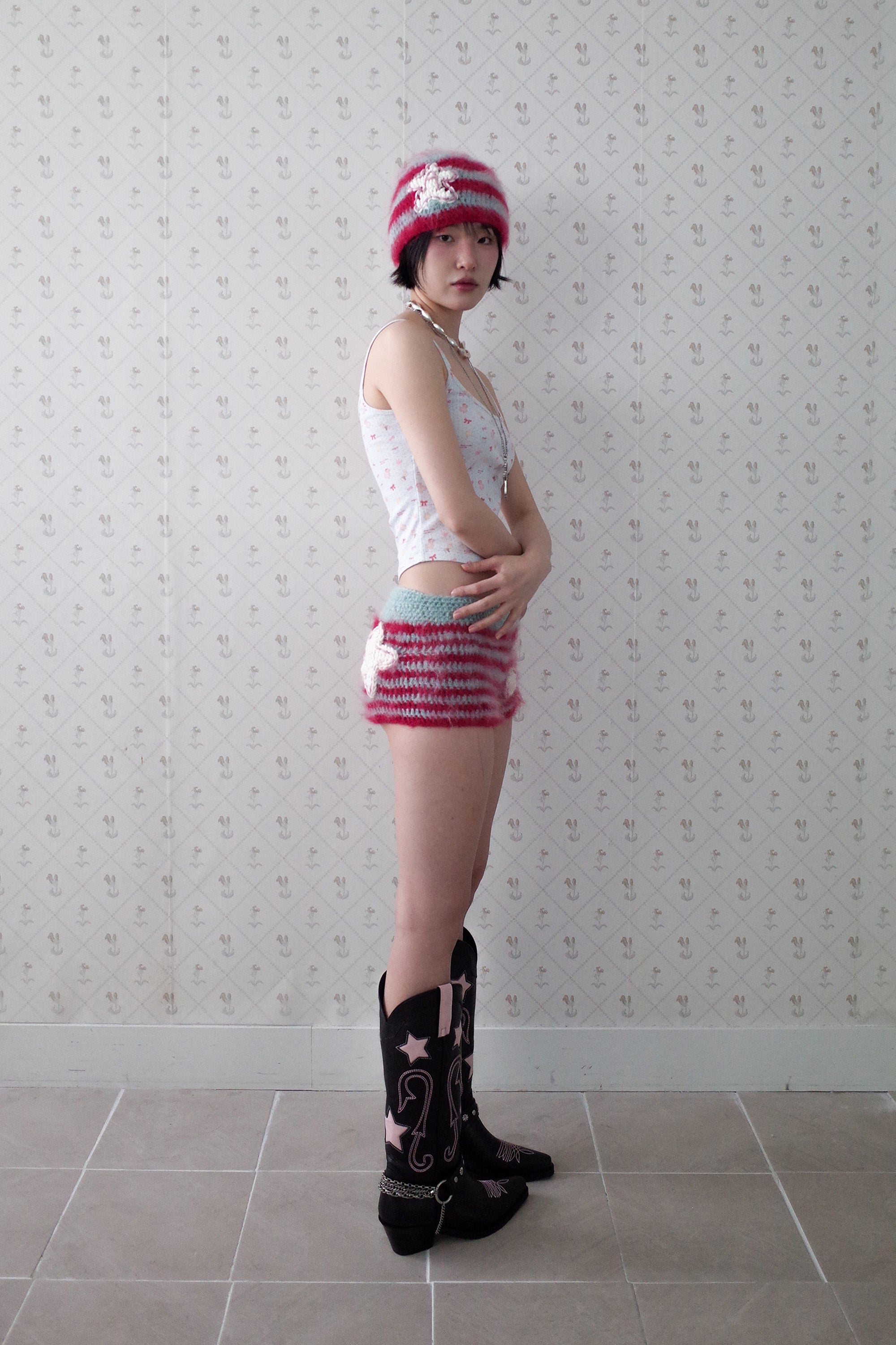 [Ordermade]Crochet mohair cherry shorts pink