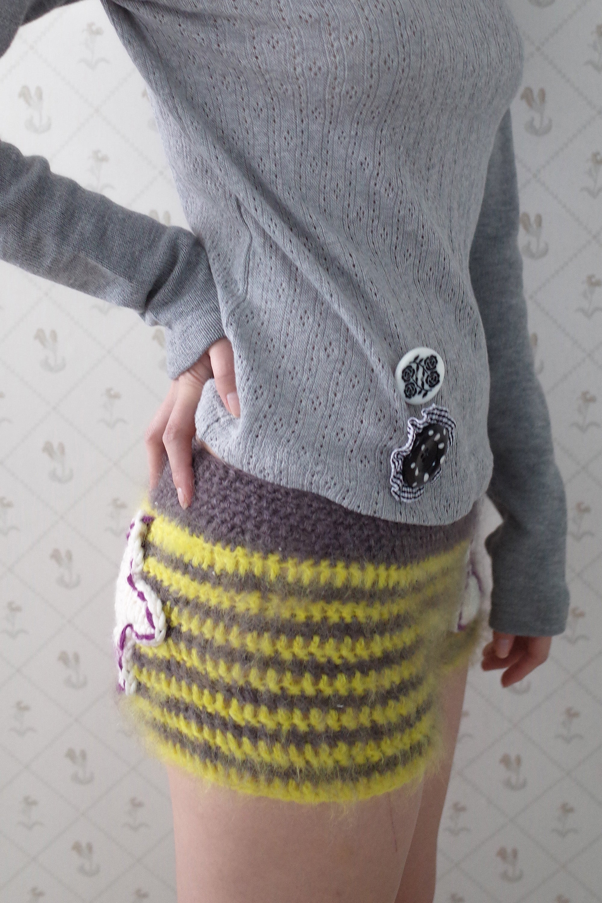 Soft wool turtle neck top(&buttons) grey