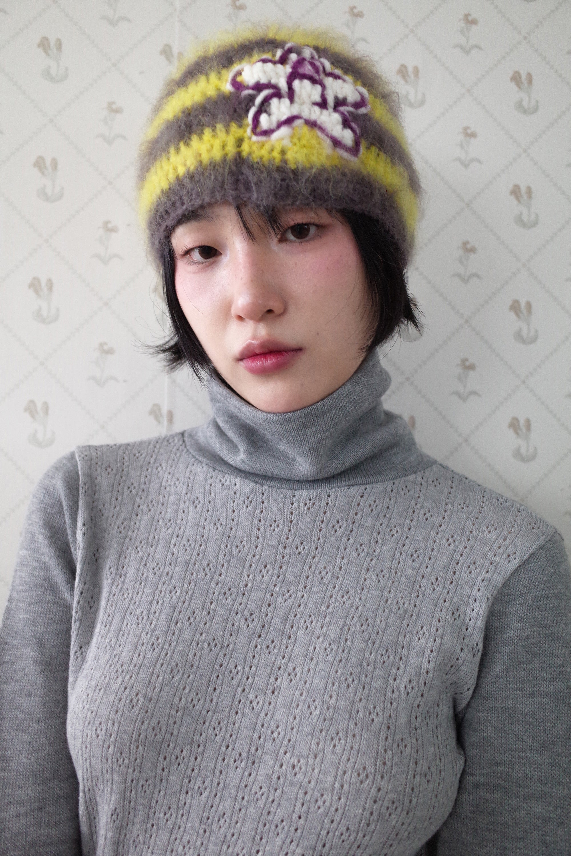 Crochet mohair star beanie yellow