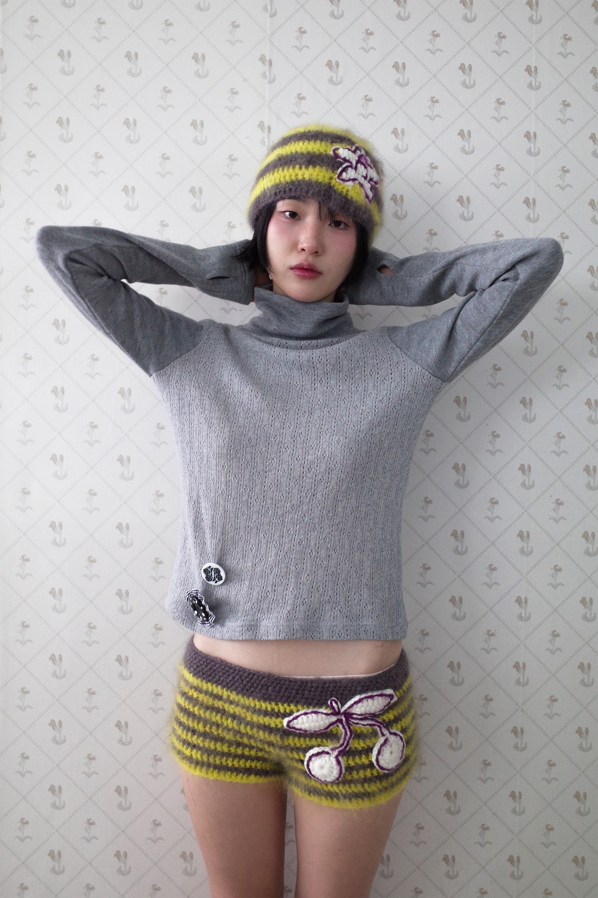 Crochet mohair star beanie yellow