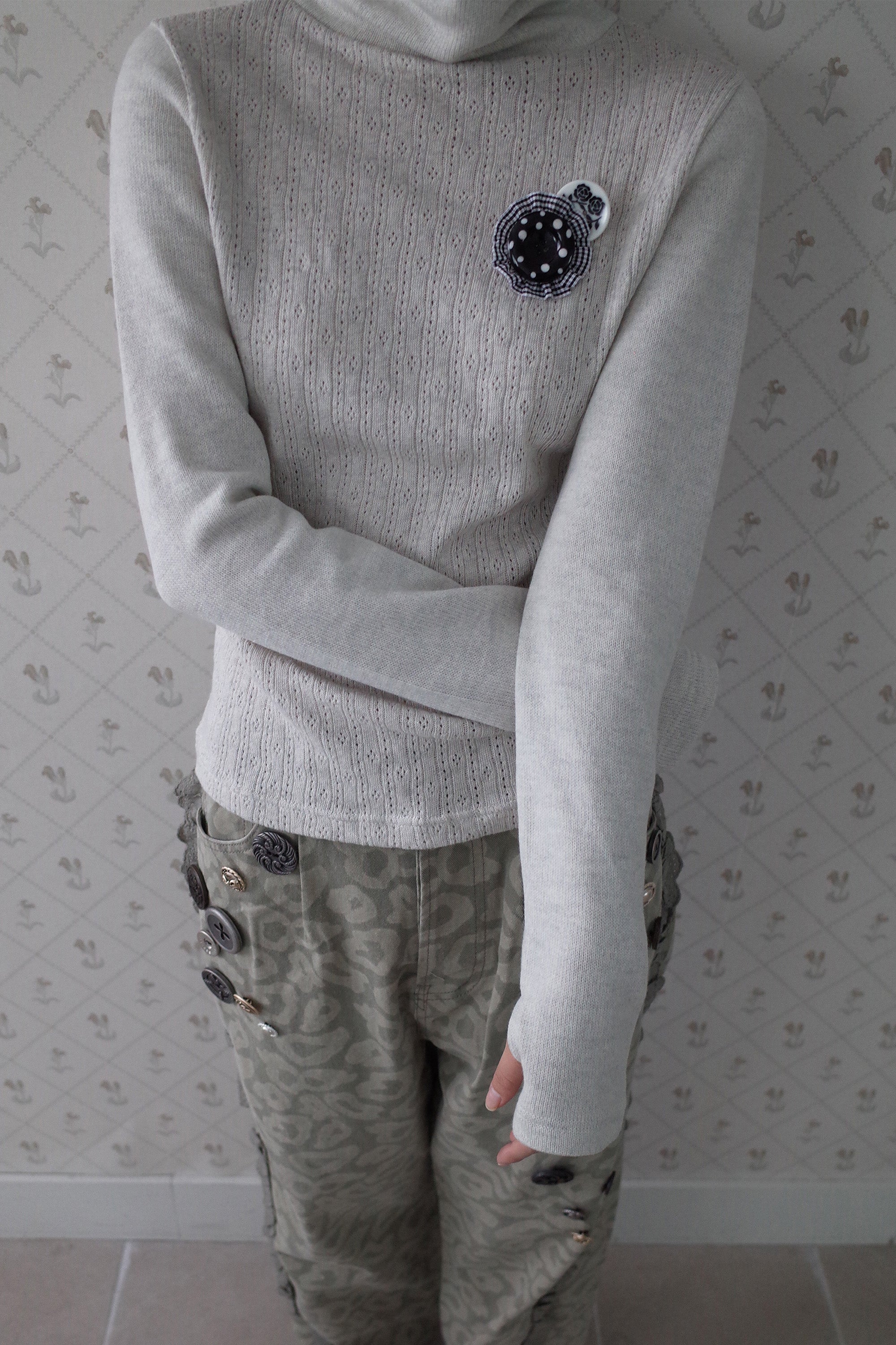 Soft wool turtle neck top (&buttons) oeatmeal