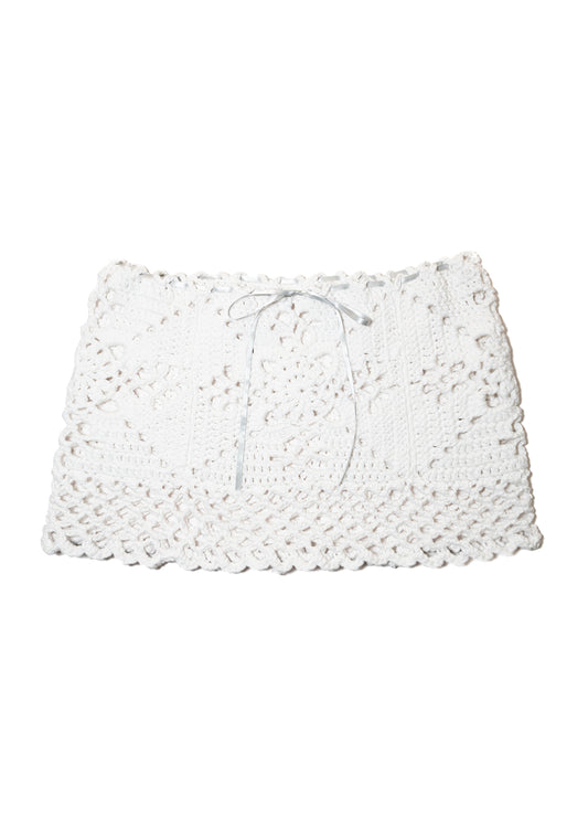 Cotton Crochet Mini Skirt (White)