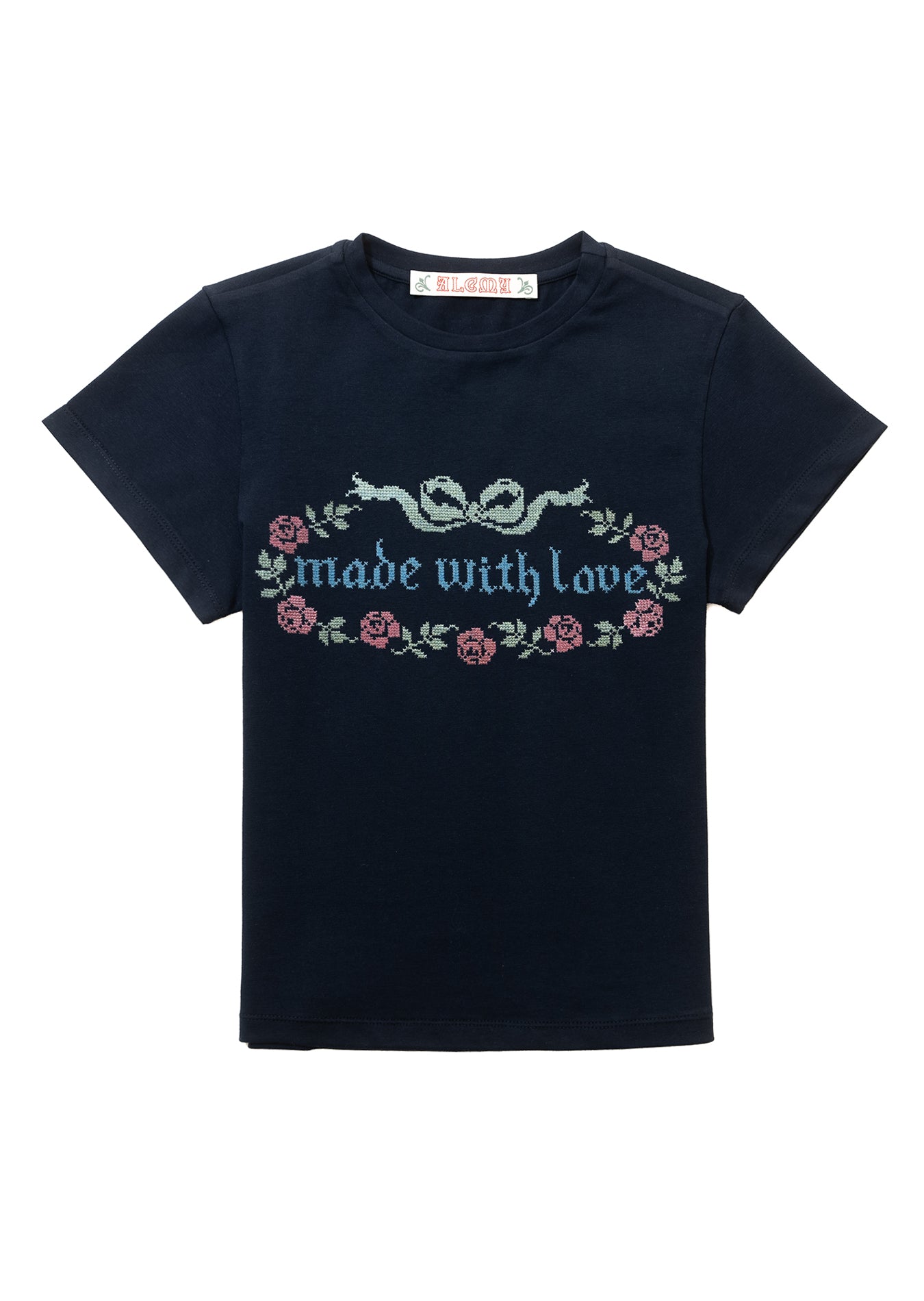 CROSS STITCH MADE WITL LOVE T_NAVY