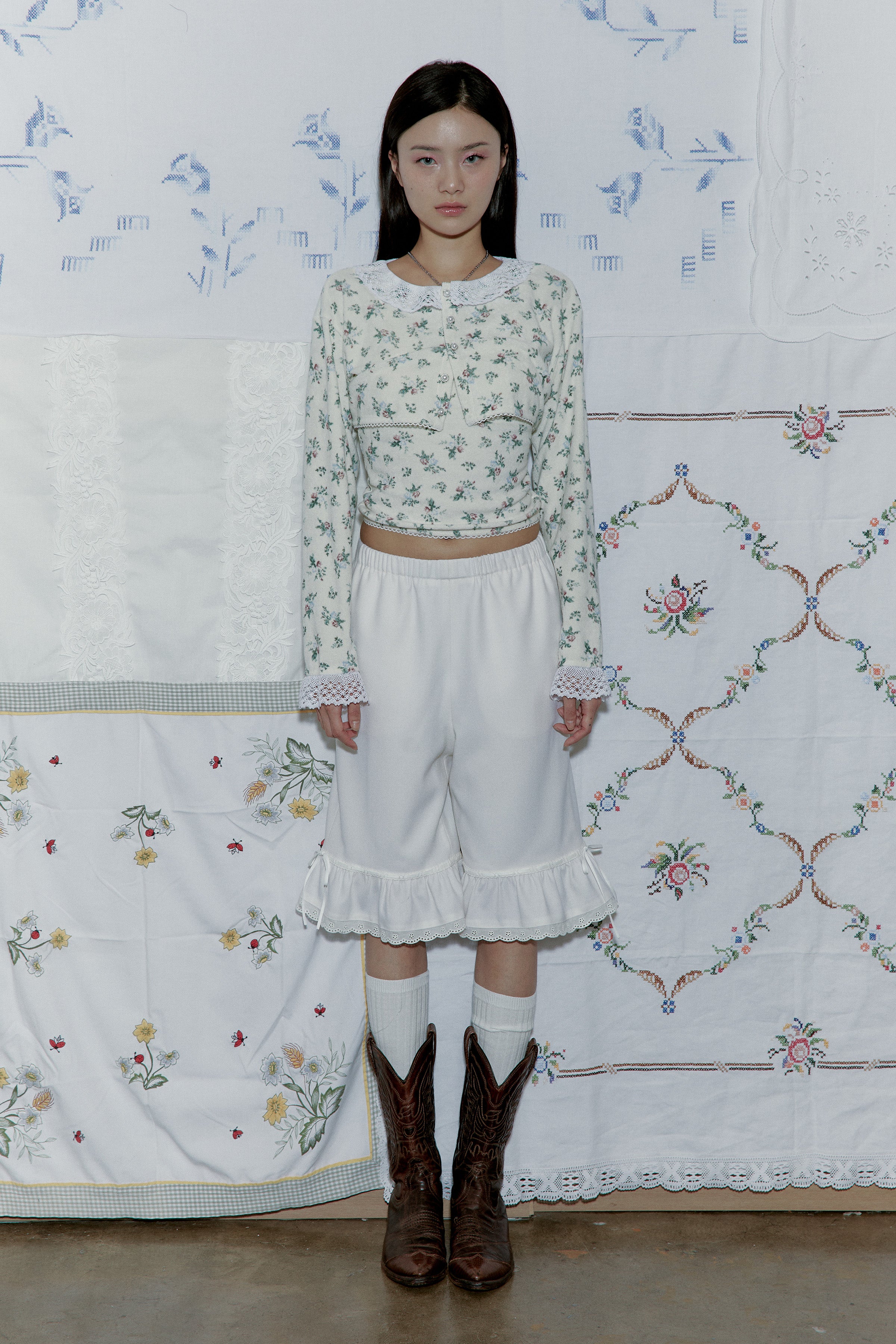 VINTAGE FLOWER TERRY CARDIGAN_CREAM