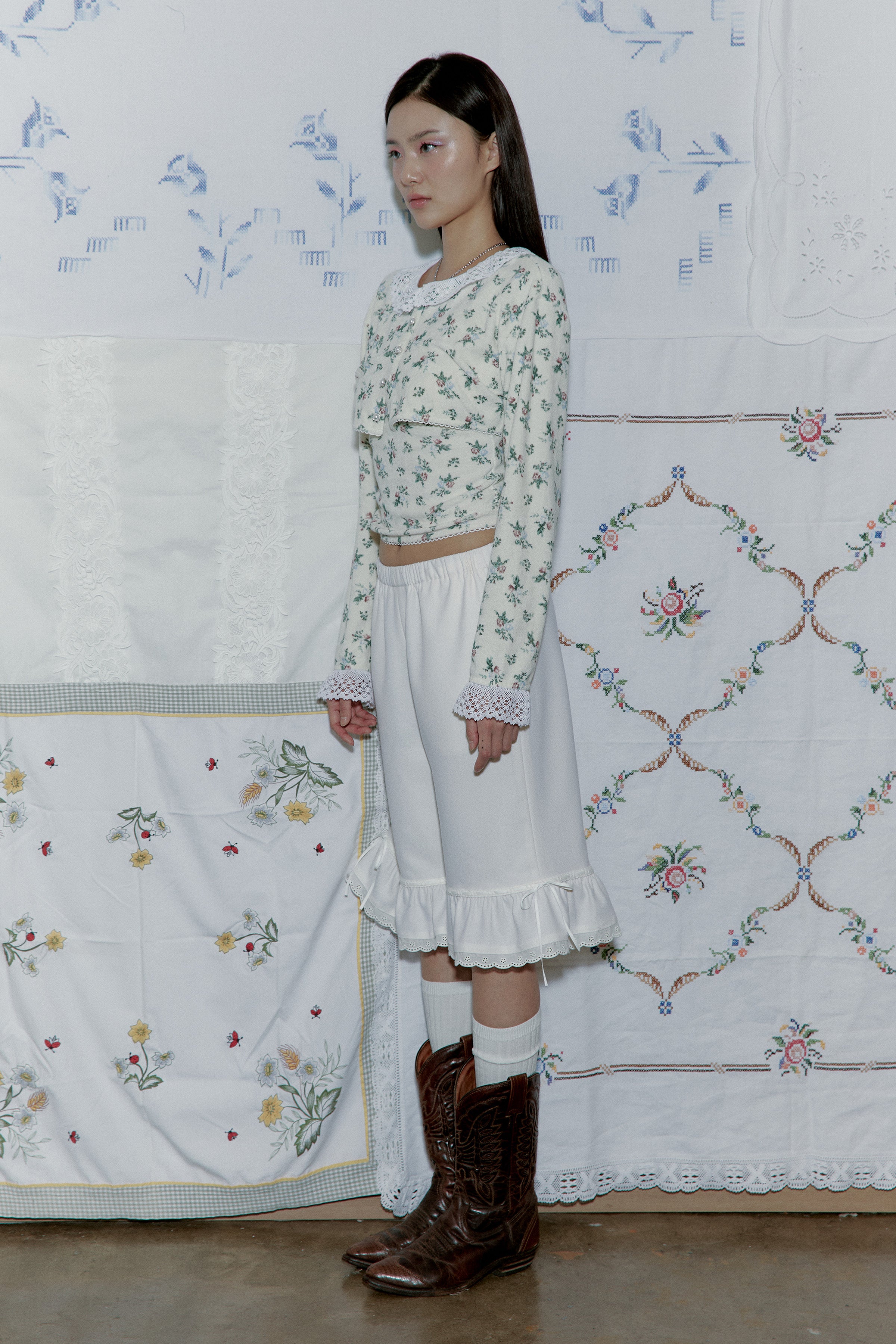 VINTAGE FLOWER TERRY CARDIGAN_CREAM