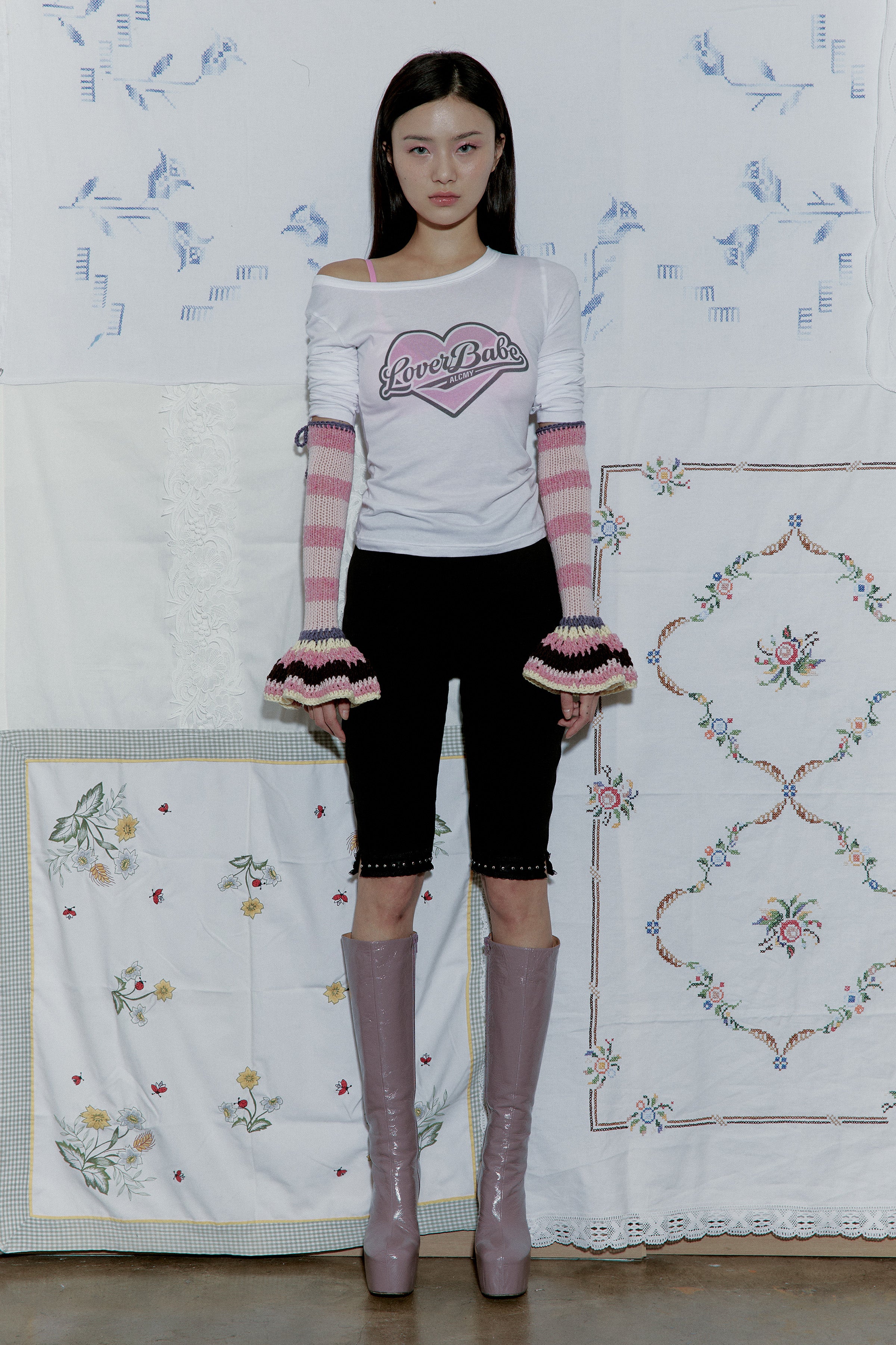 TWEED WOOL ARM WARMER_PINK