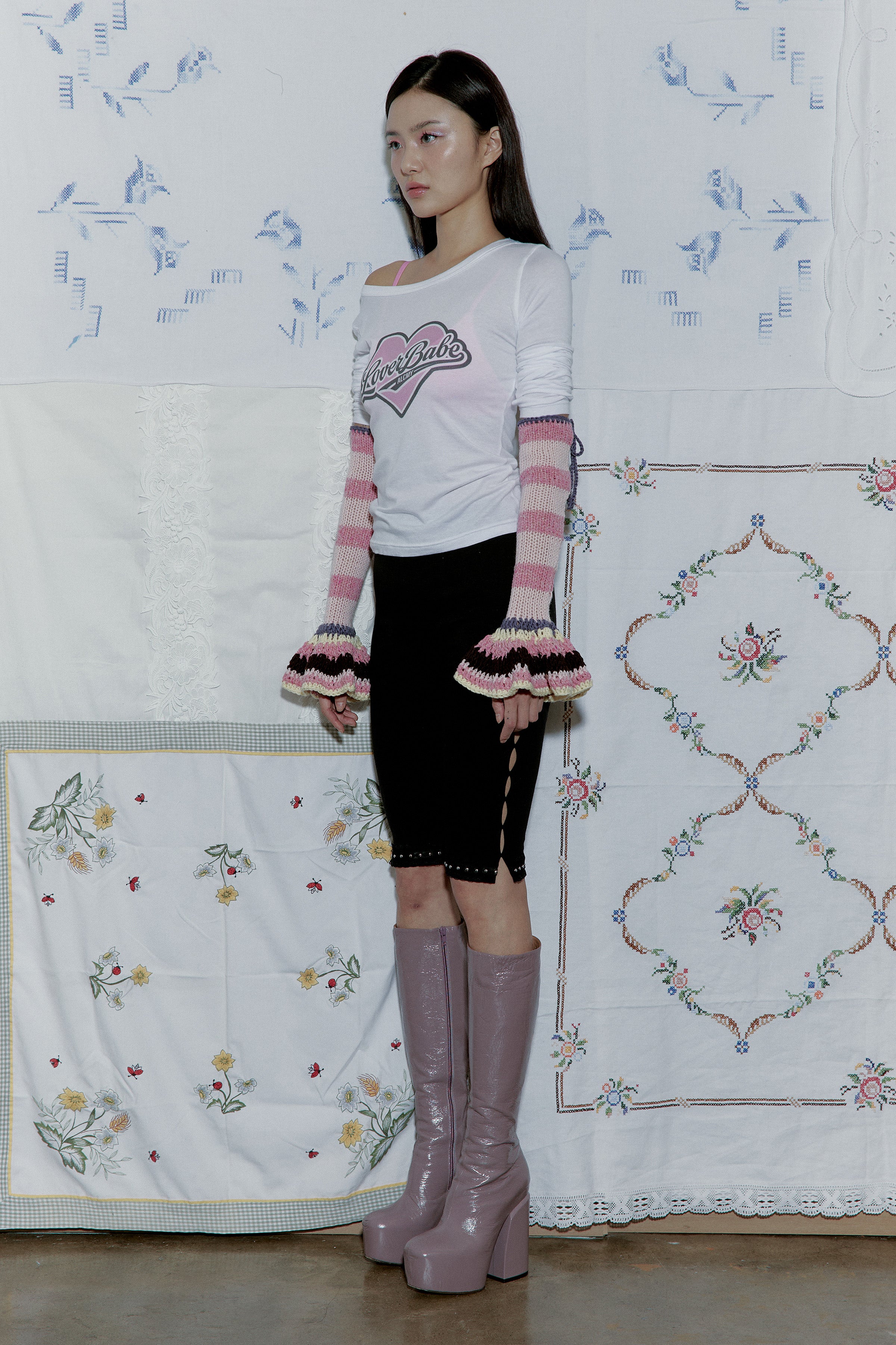 TWEED WOOL ARM WARMER_PINK