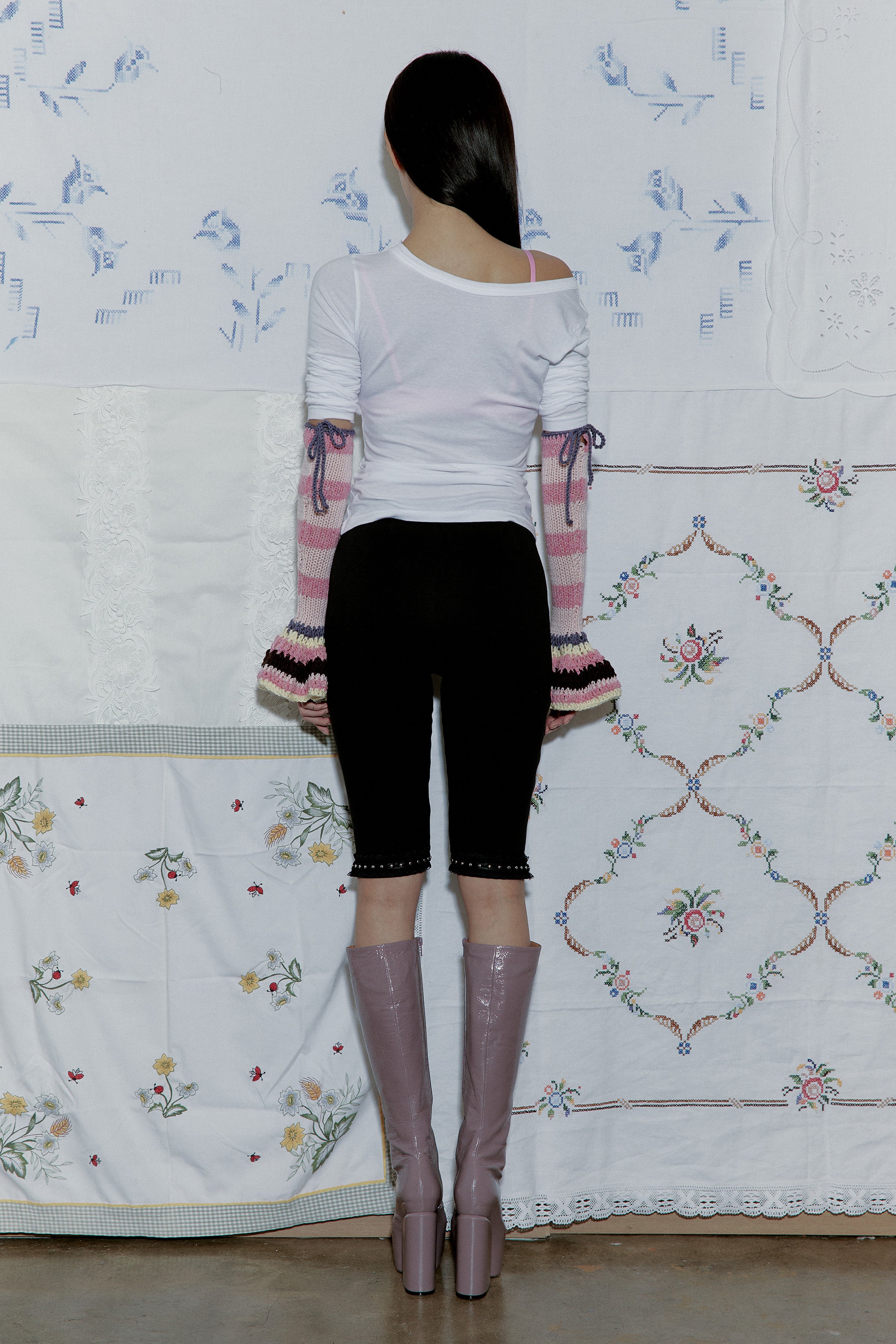 TWEED WOOL ARM WARMER_PINK