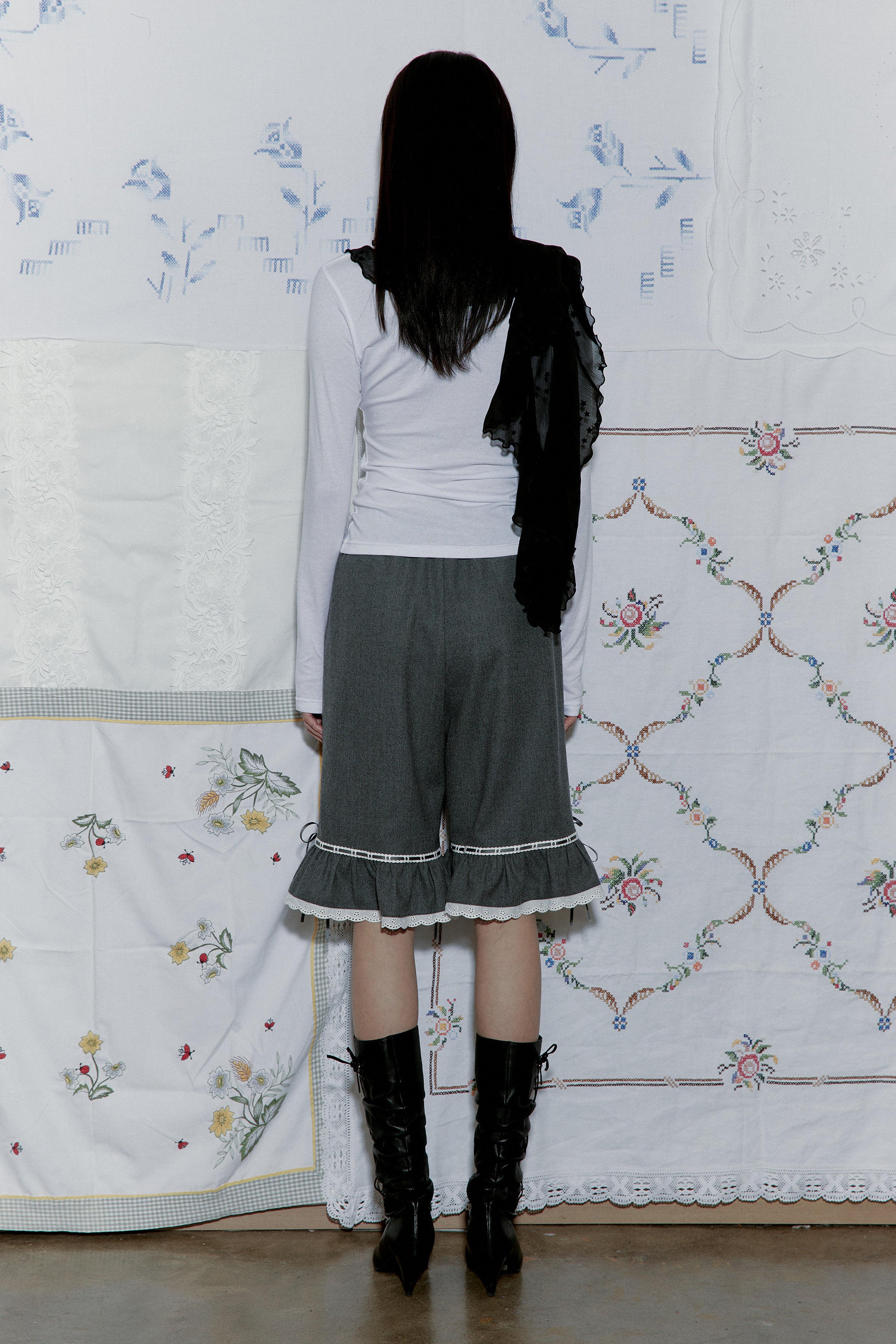 WOOL BLOOMER BERMUDA PANTS_CHARCOAL