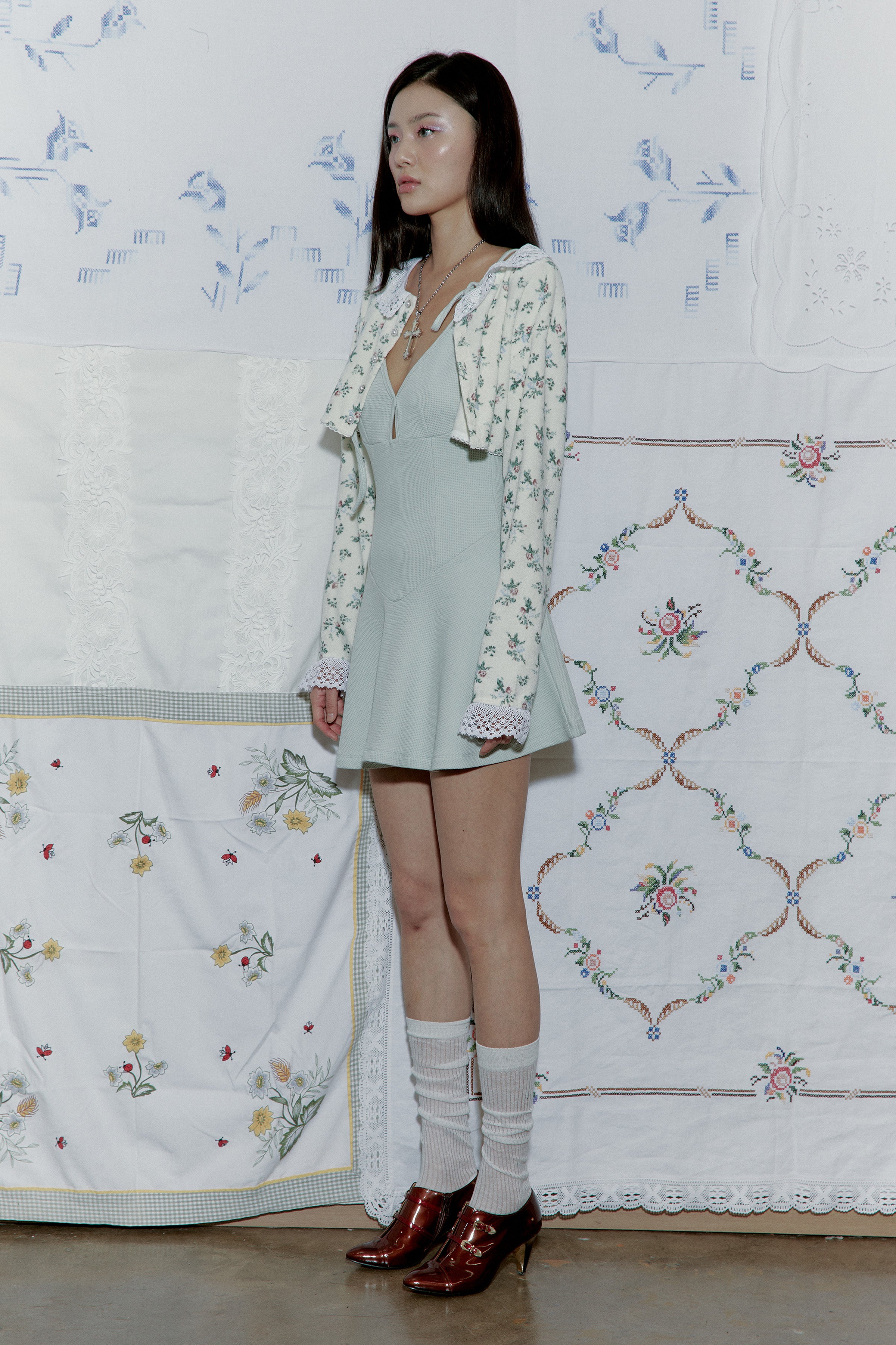 VINTAGE FLOWER TERRY CARDIGAN_CREAM