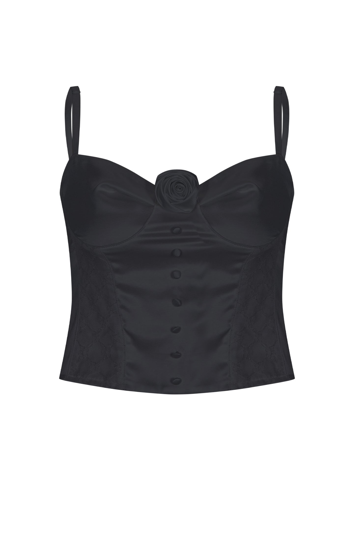 Silky Rose Corset Bustier (Black)