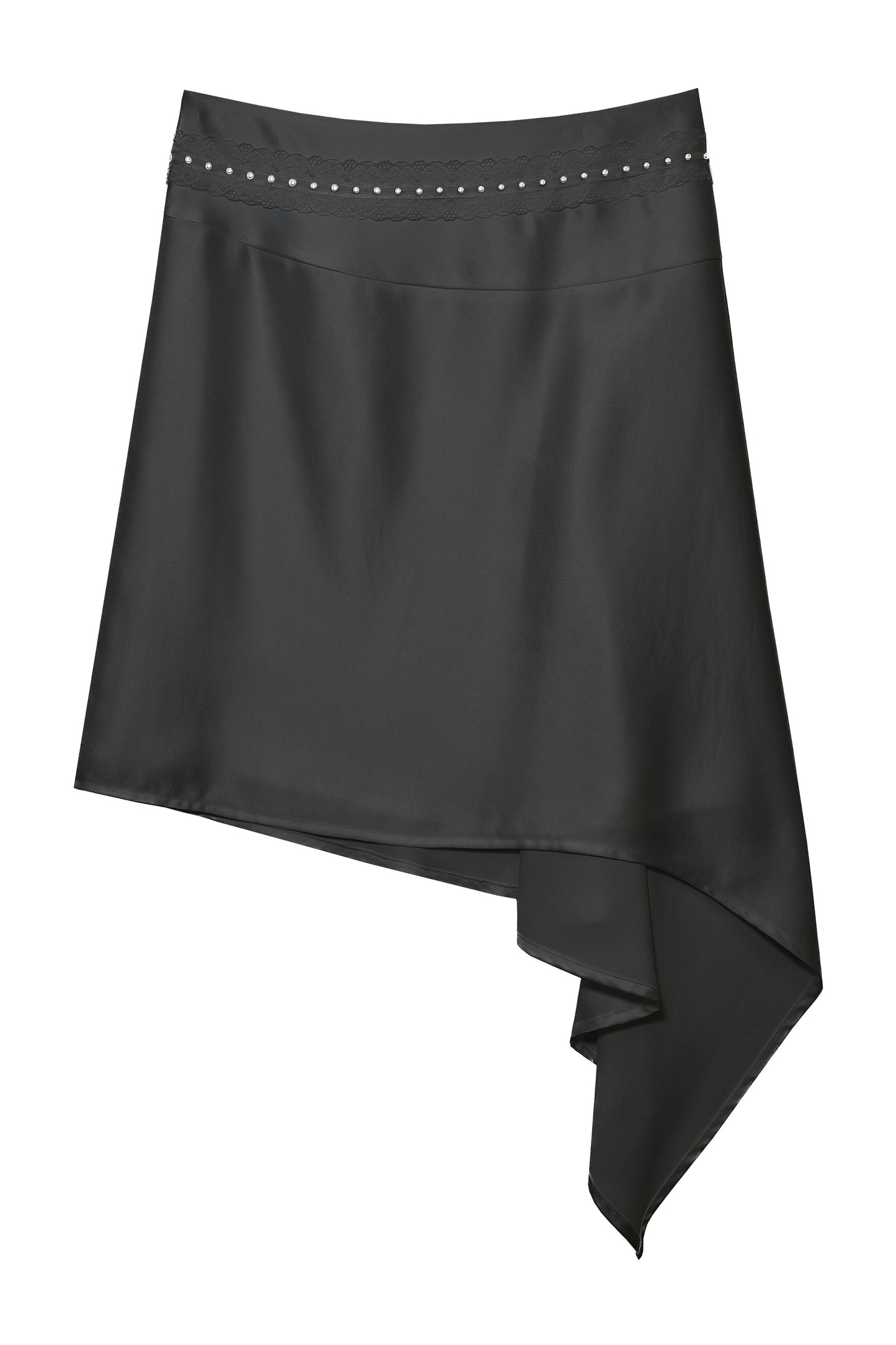 Asymmetric Satin Midi Skirt (Black)