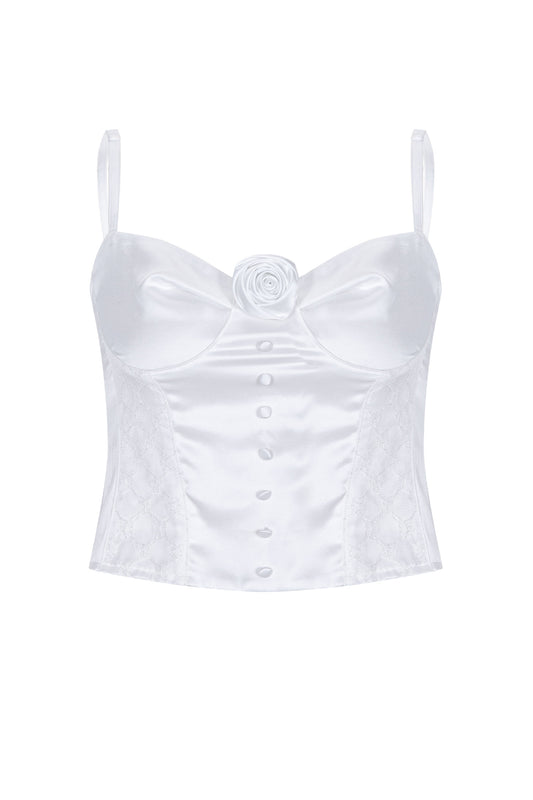 Silky Rose Corset Bustier (White)